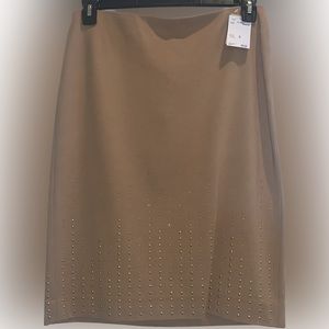 Carmen - Carmen Marc Valvo
Heather/Wheat with gold adornment skirt 
Size 10
